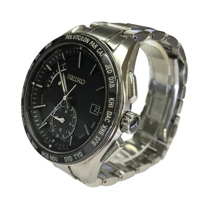 SEIKO セイコー BRIGHTZ ブライツ ワールドタイム 腕時計 メンズ ソーラー 電波 アナログ ブラック/シルバー 8B54-0BC0 中古 T1
