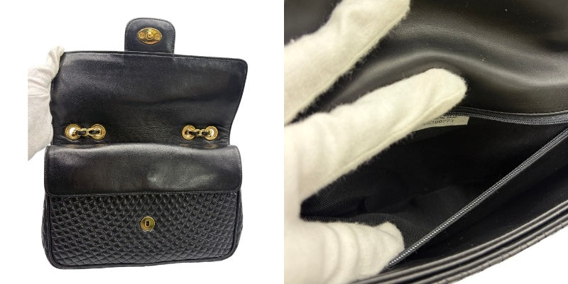 BALLY バリー キルティング レザー チェーン ショルダー バッグ 本革 鞄 レディース ブランド ブラック 肩掛け 斜め掛け 中古 W４
