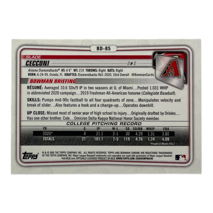 TOPPS MLBカード BOWMAN CHROME 1ST SLADE CECCONI ARIZONA DIAMONDBACKS #BD-85 中古 IT2
