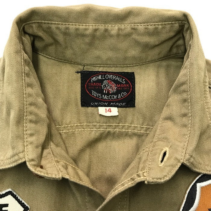TOYS McCOY トイズマッコイ ワークシャツ メンズ 長袖 H.OKAMOTO McHILL OVERALLS ワッペン ベージュ 14(S)サイズ 中古 T1