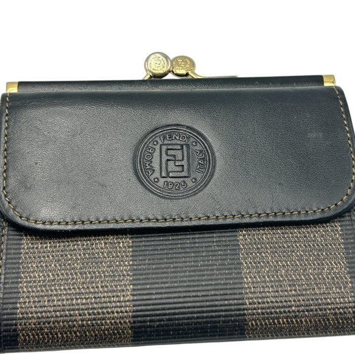 FENDI フェンディ ぺカン 三つ折り 財布 ガマ口 レディース コンパクト レザー 中古 W４