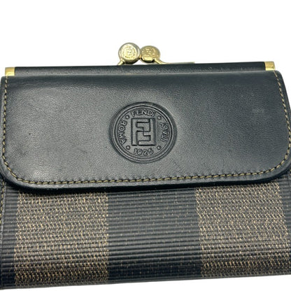 FENDI フェンディ ぺカン 三つ折り 財布 ガマ口 レディース コンパクト レザー 中古 W４