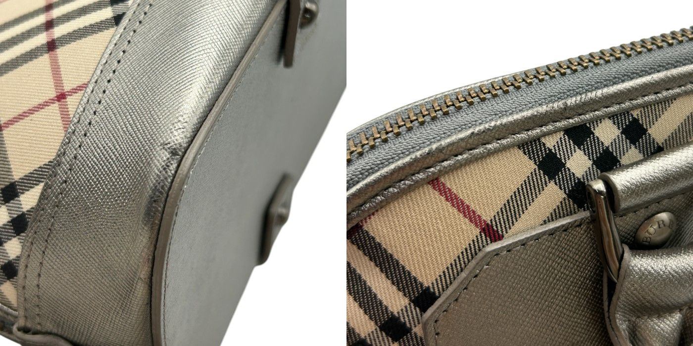 BURBERRY バーバリー ハンドバッグ レディース ノバチェック ブラウン/シルバー 鞄 ブランド チェック柄 かわいい お出かけ 中古 W４