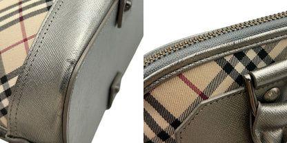 BURBERRY バーバリー ハンドバッグ レディース ノバチェック ブラウン/シルバー 鞄 ブランド チェック柄 かわいい お出かけ 中古 W４