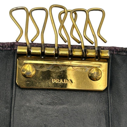 PRADA プラダ パイソン調 6連 キーケース ブランド レディース レザー パープル ブラック 中古 W４