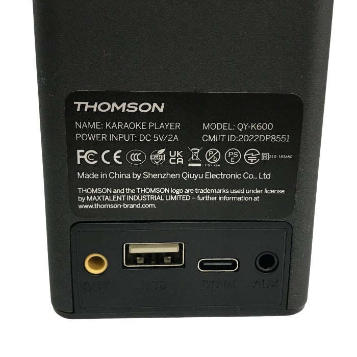 THOMSON カラオケプレーヤー マイク2本セット ブラック ワイヤレス Bluetooth スピーカー QY-K600 中古 T1