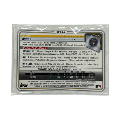 TOPPS MLBカード BOWMAN CHROME 1ST AARON ASHBY MILWAUKEE BREWERS #CPA-AA 中古 IT1