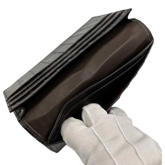 UNITED ARROWS CROCO 長財布 メンズ ワニ革 ブラウン ユナイテッドアローズ クロコダイル 札入れ カード入れ 中古 W1