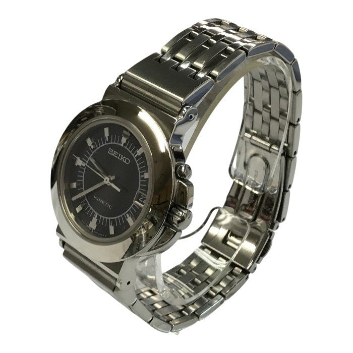 SEIKO セイコー KINETIC 腕時計 メンズ アナログ クォーツ デイト SS キネティック 発電 ラウンドフェイス シルバー/ブラック 5M42-0G50 中古 T1