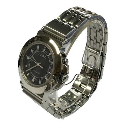 SEIKO セイコー KINETIC 腕時計 メンズ アナログ クォーツ デイト SS キネティック 発電 ラウンドフェイス シルバー/ブラック 5M42-0G50 中古 T1