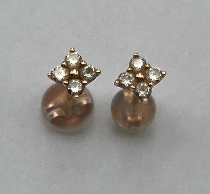 4℃ ヨンドシー K10PG キュービックジルコニア フラワーモチーフ ピアス 中古 D4