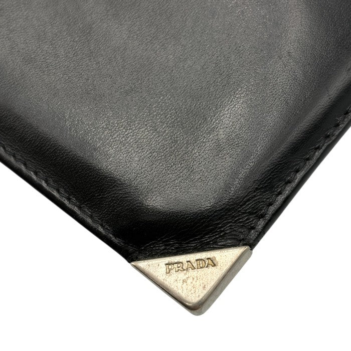 PRADA プラダ 二つ折り 財布 レザー 本革 メンズ 小銭入れ付 札入れ ブラック 中古 W4