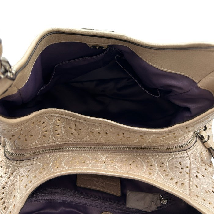 COACH コーチ マディソン マギー パンチングレザー トートバッグ 19625 本革 鞄 ブランド レディース パールベージュ 中古 W４