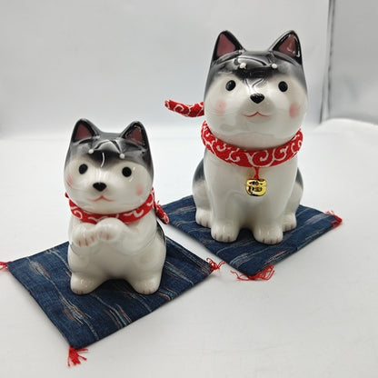 未使用品 薬師窯 YAKUSHIGAMA 和楽づくし わんこ日和 お座り黒柴(9685) おねだり黒柴(9689) セット 中古 H4