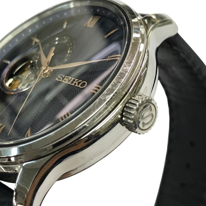 SEIKO PRESAGE プレザージュ SARY187 腕時計 メンズ 自動巻き アナログ Basic Line Japanese Garden レザーバンド シルバー/ネイビー 4R39-00W0 中古 T1