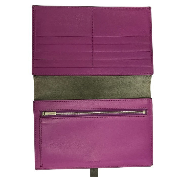 CELINE セリーヌ ラージストラップ マルチファンクション 長財布 レディース 二つ折り レザー バイカラー スナップ調節可 グレー/ピンク 中古 T1