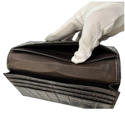 UNITED ARROWS CROCO 長財布 メンズ ワニ革 ブラウン ユナイテッドアローズ クロコダイル 札入れ カード入れ 中古 W1