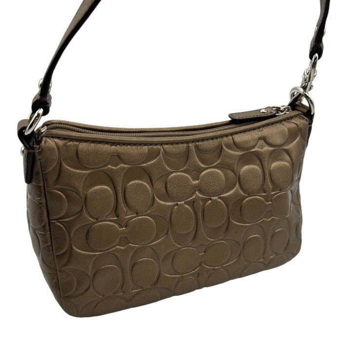 COACH コーチ ハンドバッグ レディース レザー エンボス ブロンズ ミニ 小さめ 型押し シグネチャー 総柄 中古 W４