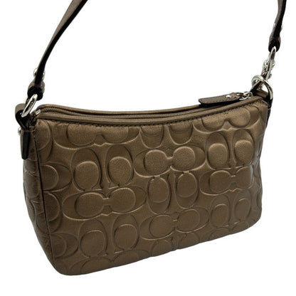 COACH コーチ ハンドバッグ レディース レザー エンボス ブロンズ ミニ 小さめ 型押し シグネチャー 総柄 中古 W４