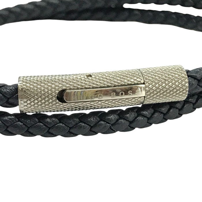 HUGO BOSS ヒューゴボス ブレスレット メンズ レザー 2連 2way チョーカー ネックレス 編み込み ネイビー 中古 T1