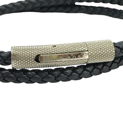 HUGO BOSS ヒューゴボス ブレスレット メンズ レザー 2連 2way チョーカー ネックレス 編み込み ネイビー 中古 T1