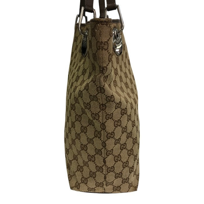 GUCCI グッチ GGキャンバス トートバッグ レディース キャンバス/レザー カジュアル 通勤 A4収納 カーキ/ブラウン 120836 中古 T1