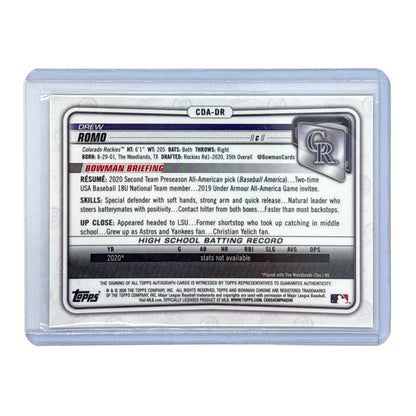 TOPPS MLBカード BOWMAN CHROME 1ST DREW ROMO COLORADO ROCKIES /99 #CDA-DR 中古 IT1