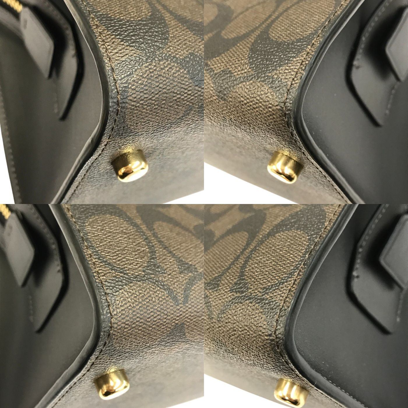 COACH コーチ ラージ アンドレア キャリーオール シグネチャー キャンバス ハンドバッグ レディース 2way ショルダー 斜め掛け PVC ブラウン CP088 中古 T1