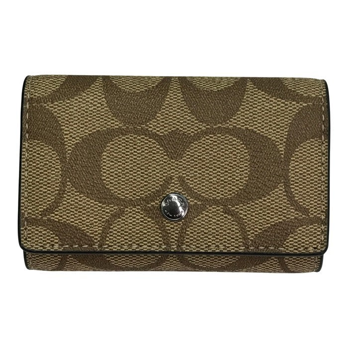 COACH コーチ シグネチャー 5連キーケース ユニセックス PVC コーテッドキャンバス キーリング ベージュ/ブラック F78675 QBTN2 中古 T1