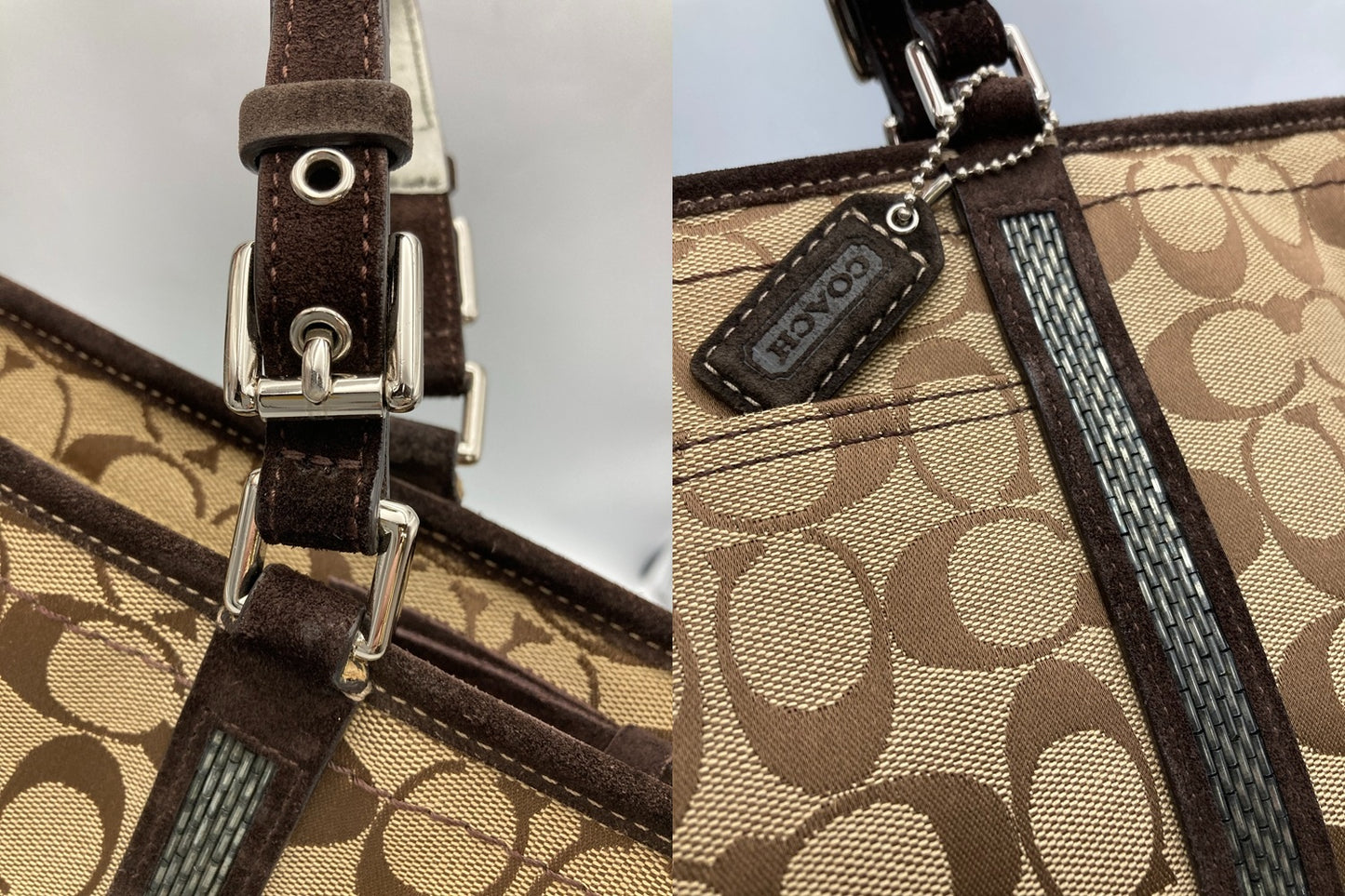 COACH コーチ シグネチャー ビーデッド トートバッグ 8K52 中古 D4