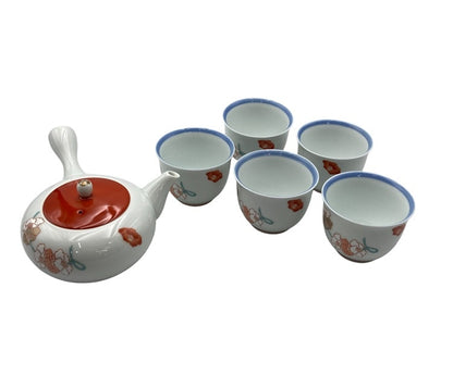 深川製磁 紅白花結び 急須茶器 中古 D4