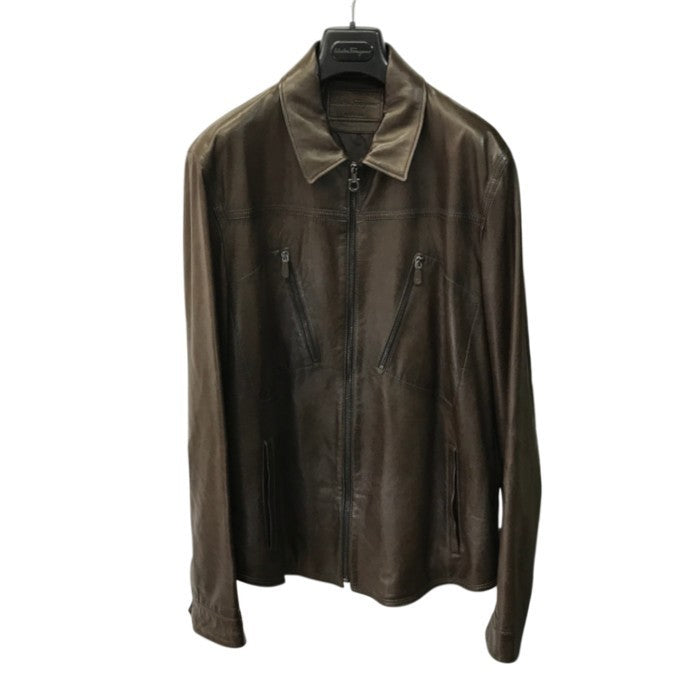 Salvatore Ferragamo サルバトーレフェラガモ レザージャケット メンズ シングルブレスト フルジップ ブラウン 54サイズ 中古 T1