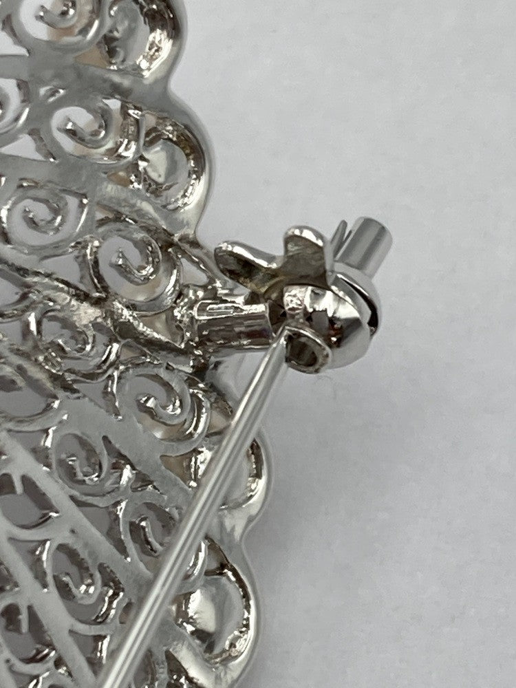 SILVER 3.0mm ベビーパール 18粒 ブローチ 鶴 白鳥 中古 D4