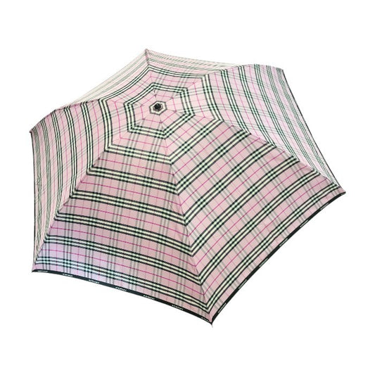BURBERRY バーバリー 折りたたみ傘 レディース 折り畳み 雨傘 チェック 軽量 カーボン骨 オーロラ株式会社 ピンク 中古 T1