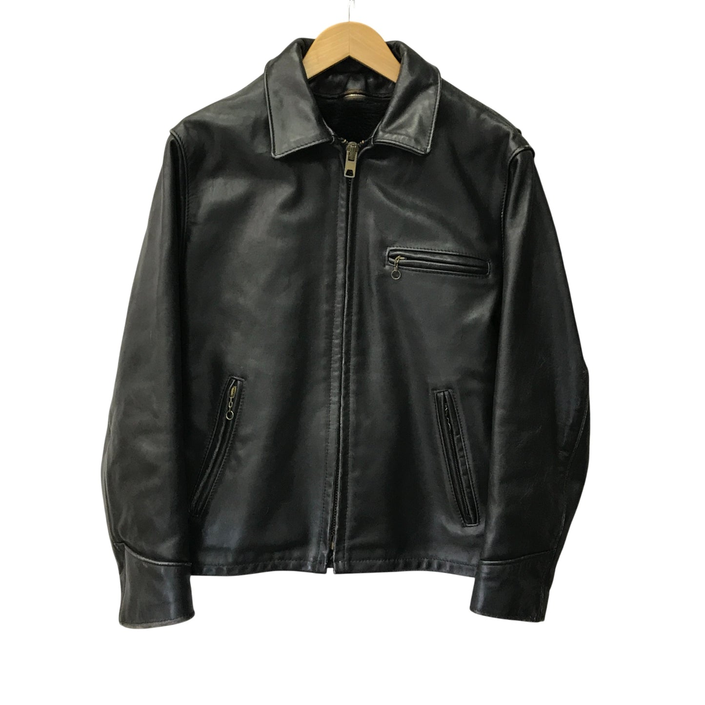 Schott ショット シングルライダースジャケット メンズ カウレザー ボアライナー付き 革ジャン USA製 ブラック 38サイズ AT101 中古 T1