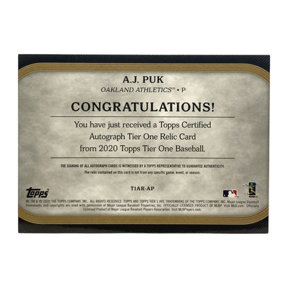 TOPPS MLBカード TIER ONE A.J. PUK ATHLETICS 17/90 #T1AR-AP 中古 IT2