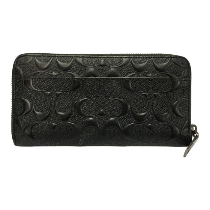 COACH コーチ 長財布 メンズ シグネチャー ラウンドジップ レザー エンボス ブラック F58113 中古 T1