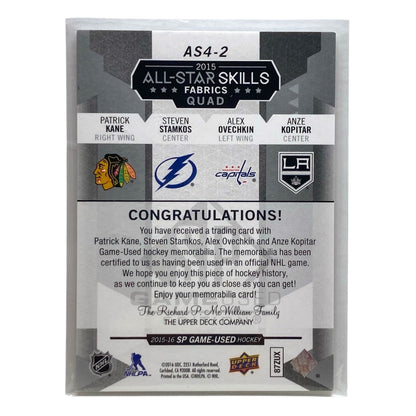UPPER DECK NHLカード SP GAME USED PATRICK KANE STEVEN STAMKOS ALEX OVECHKIN ANZE KOPITAR BLACKHAWKS LIGHTNING CAPITALS KINGS #AS4-2 中古 IT2