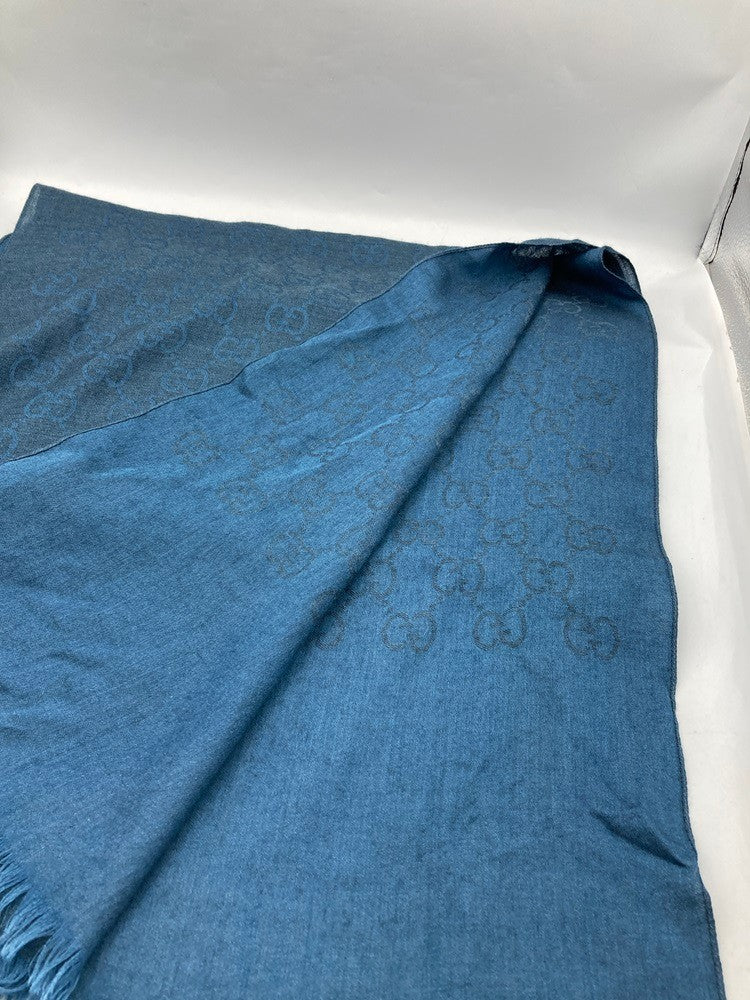 GUCCI グッチ GG柄 シルク混 ストール ネイビー 中古 D4