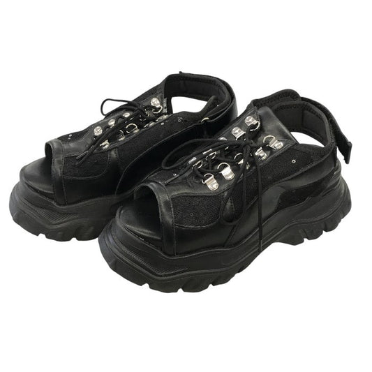 HARE サンダル レディース 夏 レザー ラメ メッシュ ブラック Lサイズ 中古 M1