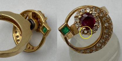 K18 ダイヤ0.45ct ルビー0.57ct スイングリング 10号 中古 D4