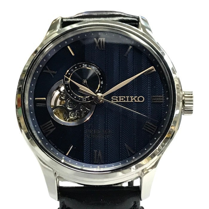 SEIKO PRESAGE プレザージュ SARY187 腕時計 メンズ 自動巻き アナログ Basic Line Japanese Garden レザーバンド シルバー/ネイビー 4R39-00W0 中古 T1