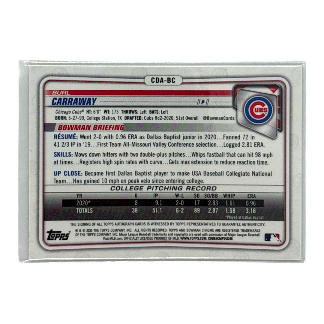 TOPPS MLBカード BOWMAN CHROME 1ST BURL CARRAWAY CHICAGO CUBS #CDA-BC 中古 IT1