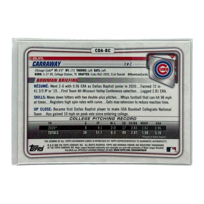 TOPPS MLBカード BOWMAN CHROME 1ST BURL CARRAWAY CHICAGO CUBS #CDA-BC 中古 IT1