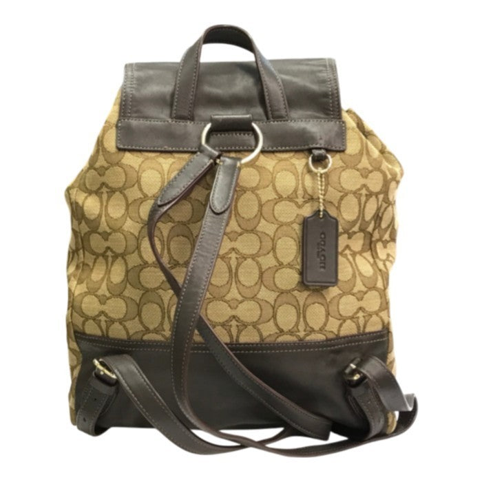 COACH コーチ シグネチャー リュック レディース バックパック デイパック 巾着 ターンロック ベージュ/ブラウン 中古 T1