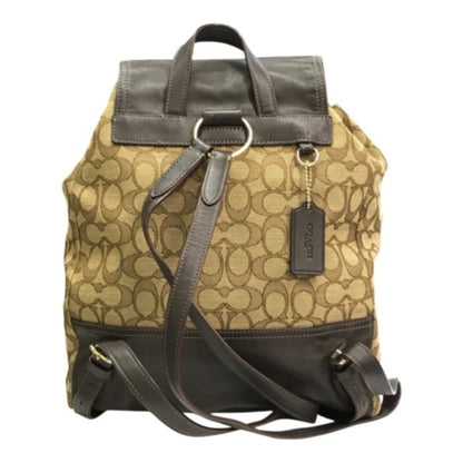 COACH コーチ シグネチャー リュック レディース バックパック デイパック 巾着 ターンロック ベージュ/ブラウン 中古 T1