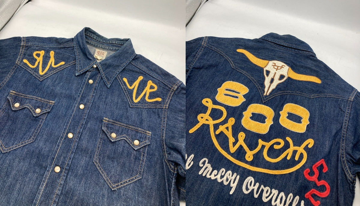THE REAL McCOY’S ザリアルマッコイズ 600 RANCH 刺繍 ウエスタン デニムシャツ 半袖 サイズ15 メンズ 中古 D4