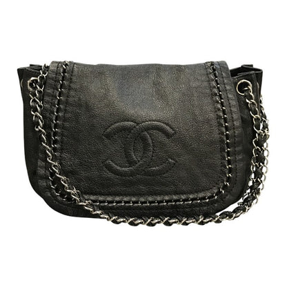 CHANEL シャネル ラグジュアリーライン ショルダーバッグ レディース レザー チェーンショルダー ココマーク シルバー金具 ブラック 中古 T1