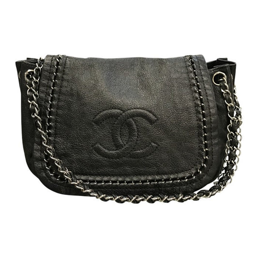 CHANEL シャネル ラグジュアリーライン ショルダーバッグ レディース レザー チェーンショルダー ココマーク シルバー金具 ブラック 中古 T1