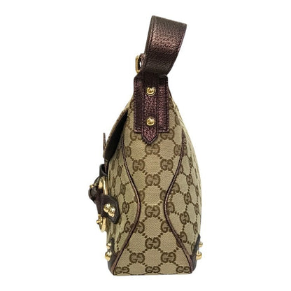 GUCCI グッチ GGキャンバス ショルダーバッグ レディース ホースビット フラップ ベージュ/ブラウン 131474 中古 T1